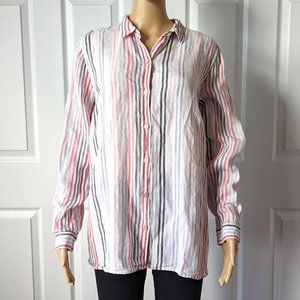 J. Jill Love Linen Essential Shirt 100% Linen Striped Button Down Size Large